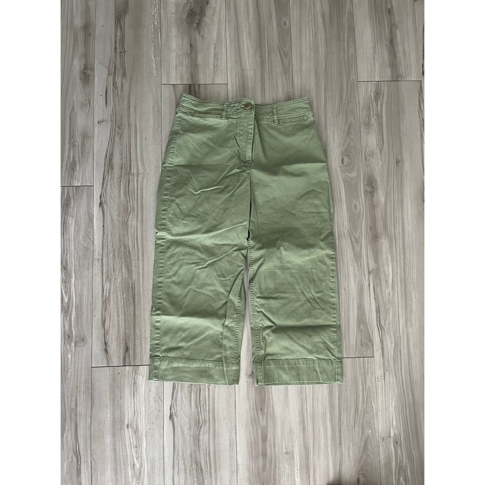 Talbots Wide Leg Crop Chino Pants Olive Green Petite 4P High Rise Cotton Blend